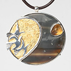 Collier - unique en argent, or, corne, citrine et cuir.